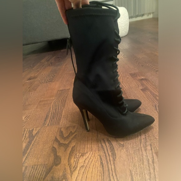 SIMMI London black lycra lace-up pointed stiletto ankle booties size EU37 (US6) - Picture 6 of 7